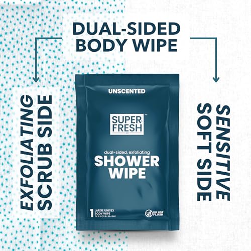 Super Fresh Body Wipes, Large Unscented Shower Wipe for Adults Men Women Kids, Personal Hygiene Cleansing Cloth Enriched w...