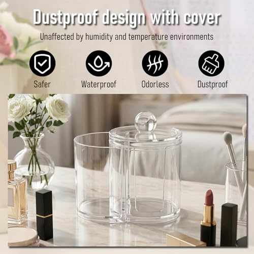 Exclaith Cotton Pad Holder Clear Pvc Cotton Ball Holder Makeup Pad Holders Dual Compartment Cottons Swab Dispenser Vanity ...