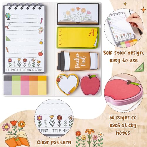 Xqumoi Retro Wildflowers Teachers Sticky Notes Set - Teacher Plant Seeds Self-Stick Note Pads Teacher Appreciation Notepad...
