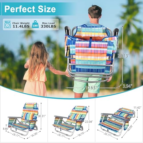 Suteck Beach Chair, Adjustable 5-Position Backpack Beach Chairs for Adults Kids, Foldable Lay Flat Chair with Cooler Bag, ...