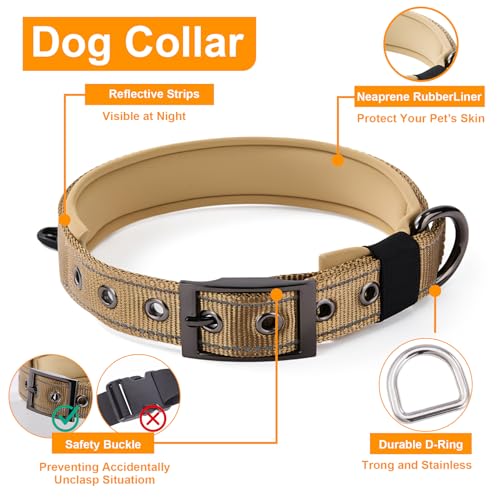 Annchwool No Pull Dog Harness,Heavy Duty Reflective Collar & Leash Set-Leash with Double Handle & Car Seatbelt Clip-Easy C...