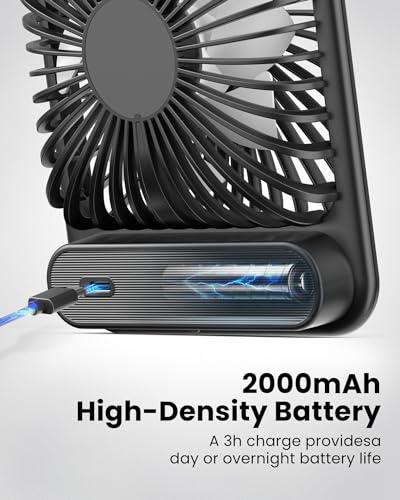 Koonie Desk Fan, Ultra Quiet 2.5-11h Battery Operated Small USB Fan with Strong Wind, 180° Tilt Folding and 3 Speeds Adjus...