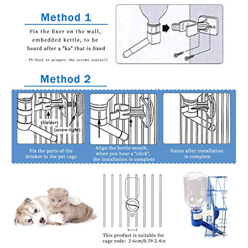Andiker Dog Water Bottle for Crate, No-drip 350ml Dog Water Dispenser Adjustable and Detachable Installed on the Kennel Ca...