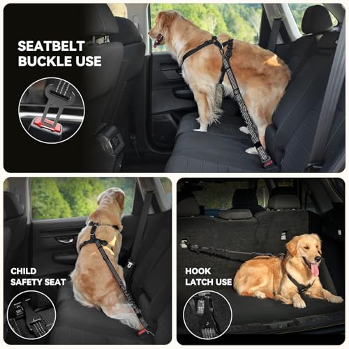 Pawaboo Dog Seat Belt Harness for Car, Dog Car Harness Seatbelt with Double Clips, Adjustable Breathable Pet Vest & Dogs S...