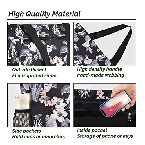 Buringer Large Waterproof Beach Bag for Women Sandproof Tote Bag with Zipper and Pockets Pool Bag for Travel Gym Vacation