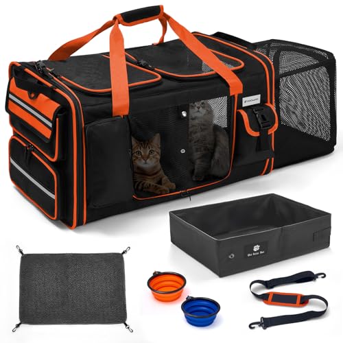 Expandable Extra Large Cat Carrier for 2 Cats with Litter Box for Kitten, Large Cat Small Dog Pet - Collapsible Double Cat...