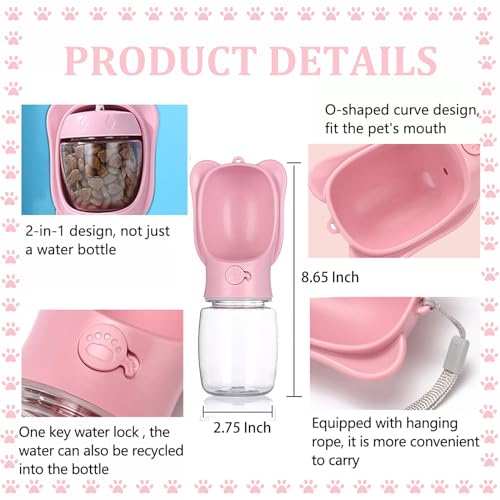 Pet Cat Puppy Dog Travel Water Bottle Dispenser with Food Container, Portable Dog Water Bottle for Walking Hiking Outdoor,...