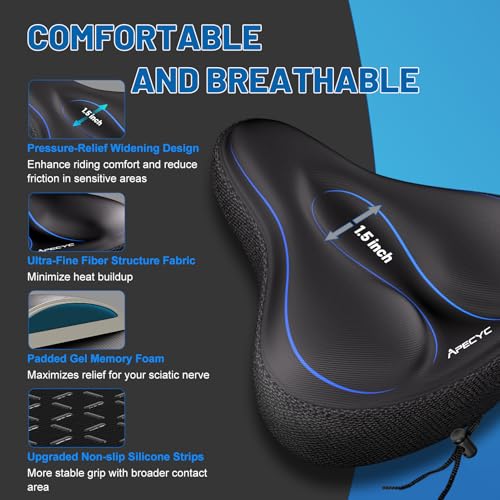 APECYC Bike Seat Cushion Gel Padded Saddle Cover for Men Women - Extra Padding Soft Comfort Bicycle Seat Cushion for Pelot...