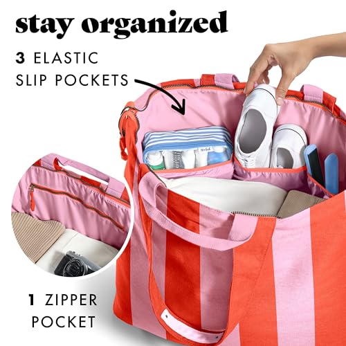 Fit & Fresh XL Beach Tote Bag for Women – XL Travel Tote with Zipper & Pockets, Oversized Canvas Pool Bag, Weekender Carry-On