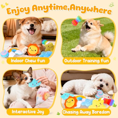 KIPRITII Whimsical Squeaky Dog Toys for Small Dogs & Puppies – Plush Toys Pack with Storage Bag, 9 Pcs Stuffed Puppy Chew ...