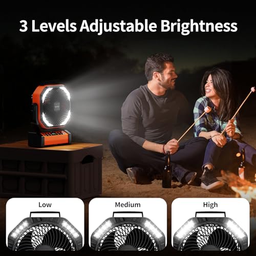 Socool Camping Fan with Light, 20000mAh Rechargeable Battery Fan with Remote, 112Hrs & 8 Speeds, Digital Display, Timer, A...
