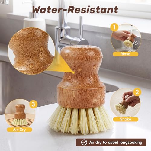 DEBETOOL 3-Pack Wooden Dish Brush - Natural Dish Scrubber & Vegetable Brush with Sisal Bristles, Kitchen Scrub Brush for P...