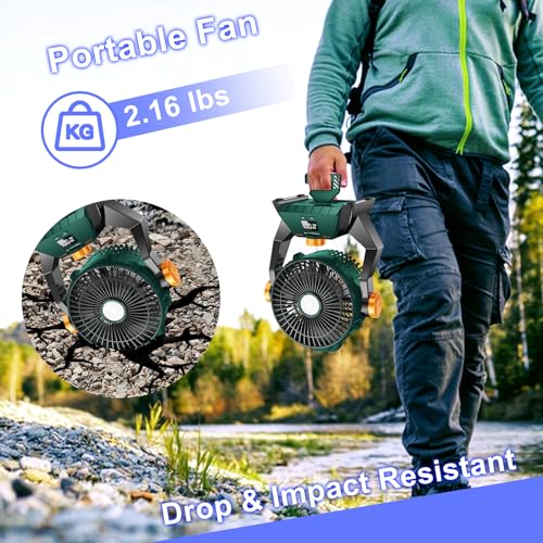 Camping Fan - Rechargeable Portable Battery Powered Camping Fans for Tents with LED Light, Power Display, Timers & 360° Ha...