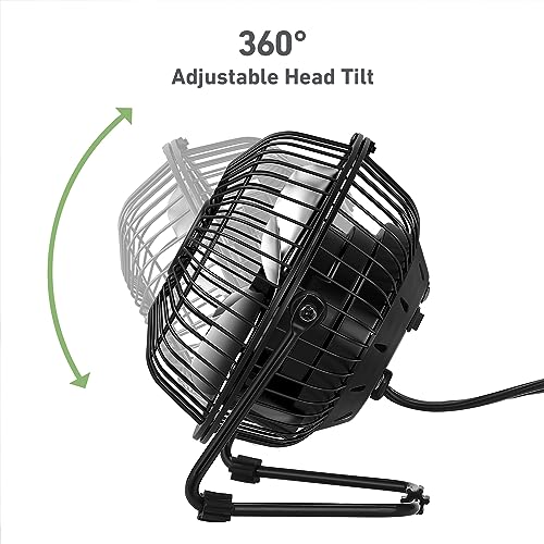HOLMES 4" Mini High-Velocity Personal Desk Fan, 4 Blades, Adjustable 360° Head Tilt, Durable Metal Construction, Single Sp...