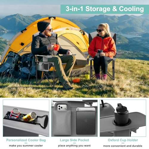Oversized Camping Chairs 2 Pack - 450lbs Support Folding Camping Chair for Adults w/Padded Back & Arm Sport Chairs, Cup Ho...