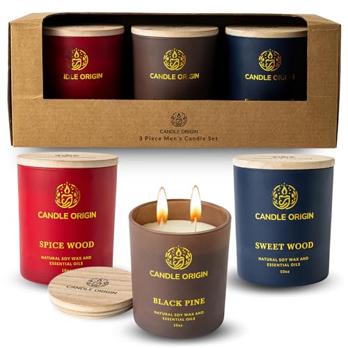 Candle Variety Pack - 3×10 oz Scented Candles Premium Gift Set for Men - Aromatherapy Candles for Him - Natural Soy Wax - ...