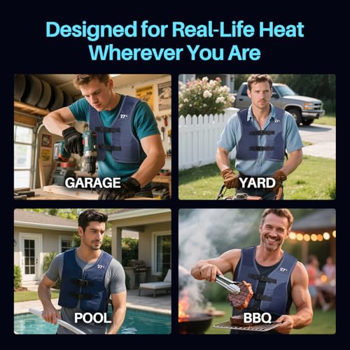 ice.U Auto-Freezing Cooling Vest for Men and Women, 27°C/80.6°F Ice Vest for Garage, Yardwork, Poolside, Backyard, BBQs