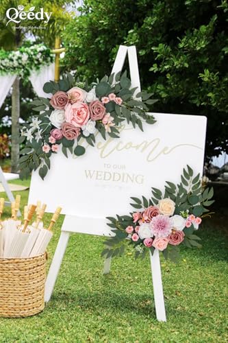 Qeedy Wedding Arch Flowers Set of 2, Artificial Flowers for Decoration for Wedding Ceremony Backdrop, Wedding Floral Arran...