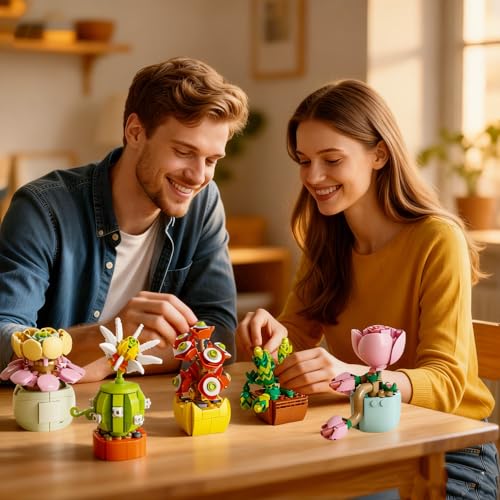 Sawaruita 10 Pack Succulent Mini Plant Building Blocks Set for Adults - 990 Pcs Flower Botanical Collection Home Office De...