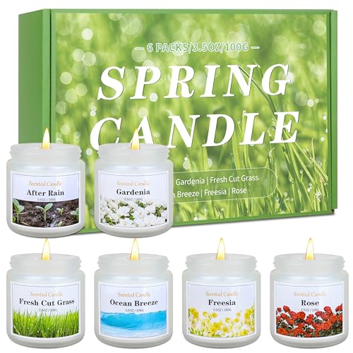 Spring Candle Set, 6 Pack Floral Scented Candles, 21 oz Soy Candles for Home Scented, Spring Gifts for Women & Men, Freesi...