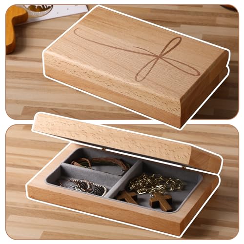GlikCeil First Communion Keepsake Box, Engraved Wooden Rosary Box with Felt Lining, Catholic 1st First Holy Communion Gif...