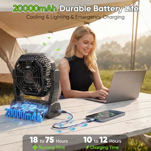 COZII Battery Operated Fan, 20000mAh Rechargeable Portable Fan with LED Lantern - 3 Colors, 4 Speeds, 4 Timing, Adjustable...