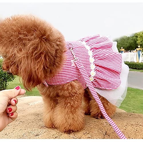 Small Dog Dress with Leash Set Adjustable Dog Harness Dress with D Ring Breathable Walk Doggie Outfits for Puppy Girl and ...