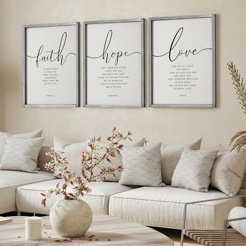 Houmury Set of 3 Framed Farmhouse Bible Verses Wall Decor Sign 11”x14” Christian Faith Scripture Wall Art for Home Living ...