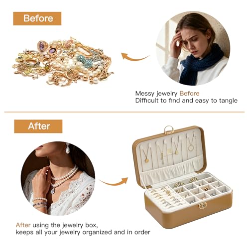 BEAUTY CASE Jewelry Box Organizer for Women Girls, 2 Layer Large Jewelry Storage Case, PU Leather Display Jewelry Holder w...