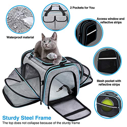 Airline Approved Pet Carrier, Large Soft Sided Pet Travel TSA Carrier 4 Sides Expandable Cat Collapsible Carriers with Rem...