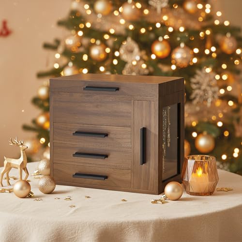 HOOBRO Jewelry Box with Mirror, Wooden Jewelry Organizer Box with Side Clear Acrylic Panel, Large Jewelry Case for Earring...