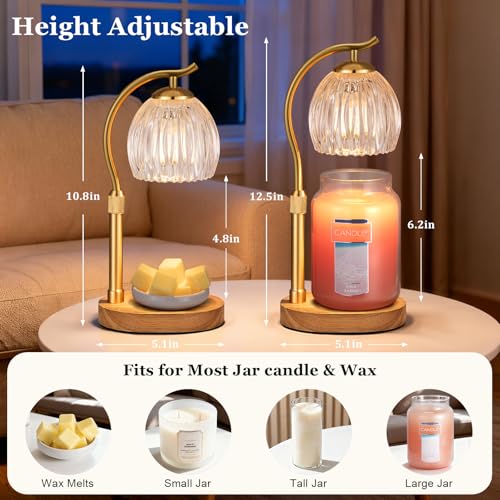 Candle Warmer Lamp with Timer & Dimmer, Adjustable Height Flower Wax Melt Warmer, Cozy Home Decor, House Warming Gifts,Vin...