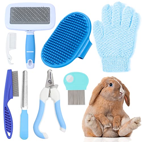 VCZONE Small Animal Grooming Set: Pet Nail Clipper & File, Flea Comb, Shampoo Brush, Shedding Slicker Brush, Massage Glov...