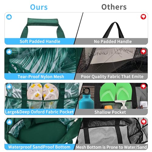 KABAQOO Mesh Beach Bag, Extra Large Beach Bags with 9 Pockets & Zipper Waterproof Lightweight Beach Tote for Beach/Pool Tr...