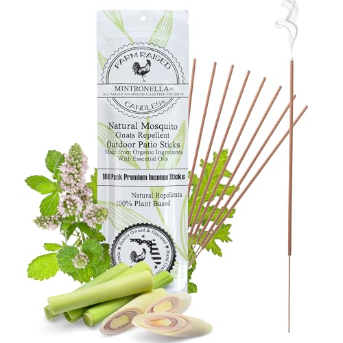 Farm Raised Candles Mintronella Citronella & Peppermint Mosquito Repellent Incense Sticks – 100 Pack – USA‑Made Natural Bu...