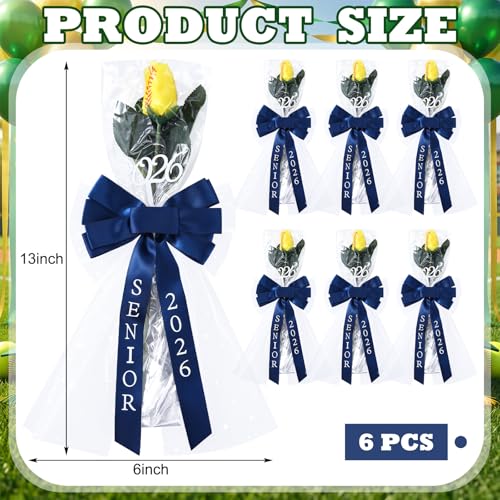 Suncalla 6 Pcs Senior 2026 Softball Rose with Bows Artificial Fake Softball Flower Gifts Graduation Senior Night Gifts Bas...