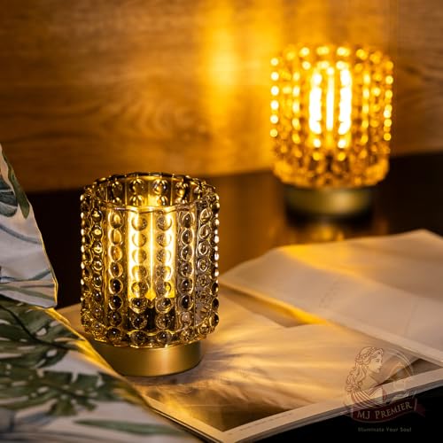 Battery Operated Lamp with Timer, Mini Crystal Table Lamps for Home Decor, Small Cordless Lamp for Areas No Outlets, Glass...