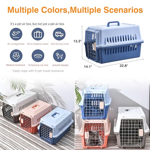 Pets Carrier,Kennel, 23in,Long,Hard-Sided,for Small Dog/Cat up to 20 lb,Suit for Airline/Road Travel (Blue, Large)