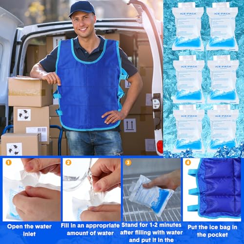 Hicarer 4 Pcs Cooling Vest for Men with 48 Ice Bag Adjustable Ice Vest Suit Heat Relief Cool Jacket for Hot Weather Working