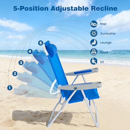 SUNNYFEEL Oversized Tall Folding Beach Chair Lightweight, 17" Portable Sand Chair for Adults Heavy Duty 500 LBS with Cup H...