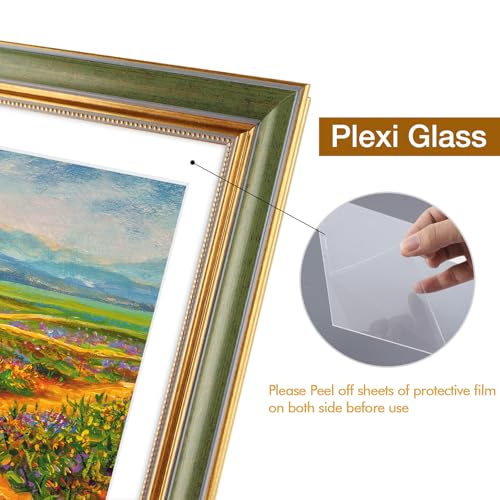 Golden State Art,16x20 Ornate Picture Frame with White Mat for 11x14 Photo or Display 16 x 20 Print without Mat Color Gree...