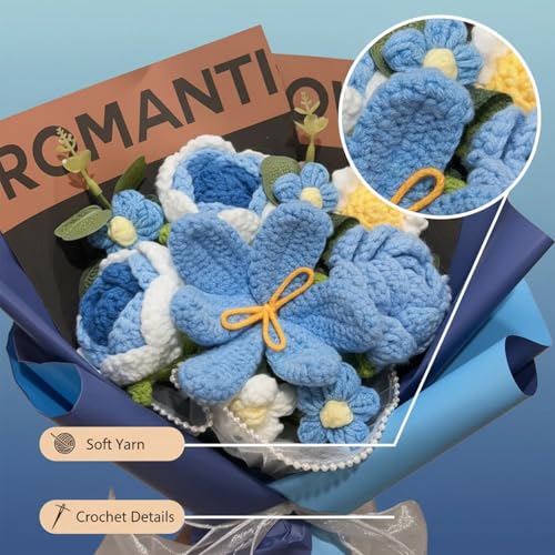OceSylower Crochet Flower Bouquet, Knitted Flowers, Rose and Tulips for Mom Girlfriend, Mother's Day, Birthday Gifts, Grad...