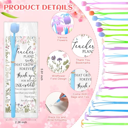 Spakon 36 Sets Teacher Appreciation Gifts 36 Color Changing Flower Pens 36 Thank You Cards Tulip Rose Pen for Teachers Tea...