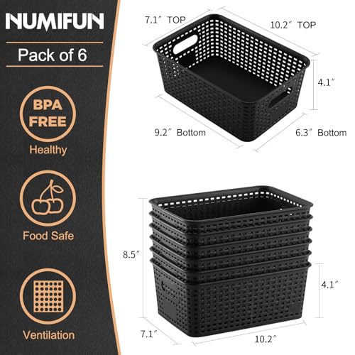 Plastic Storage Baskets 6 Pack Sturdy Storage Organizer Basket Woven Plastic Storage Bins for Shelves,Closet,Countertops, ...