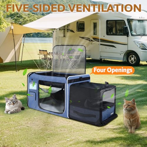Petskd Side Expandable Extra Large Cat Carrier with Litter Box Area for Long Distance Car Travel,24"x17"x17" Collapsible S...