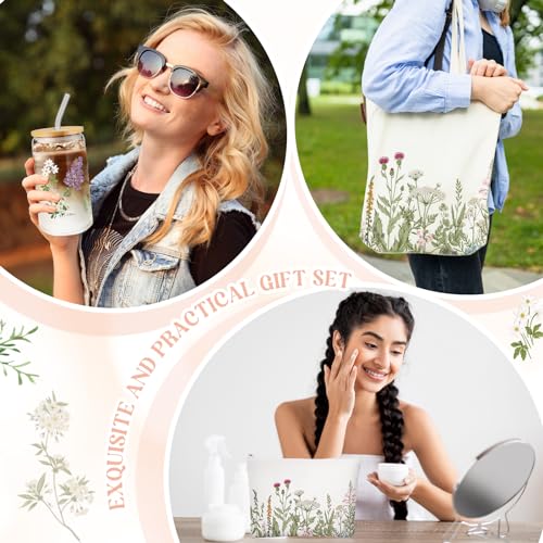 FoldTier 3 Pcs Plant Lover Gift for Mother's Day, Spring Aesthetic Gift for Women, Floral Canvas Tote Bag, 16 oz Coffee Cu...