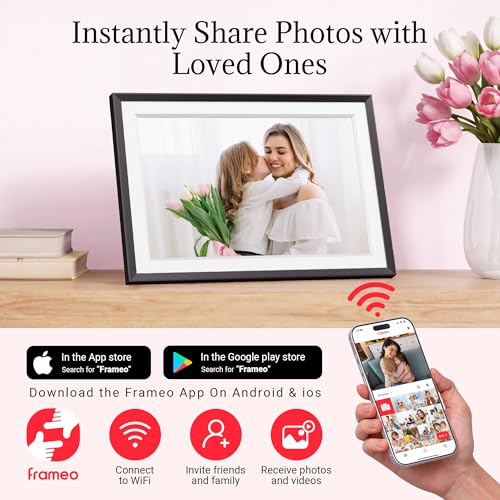 Frameo Digital Picture Frame – 10.1 Inch Smart Wi-Fi Photo Frame with Easy App Connection, Gift for Women, Mom, Grandma, W...