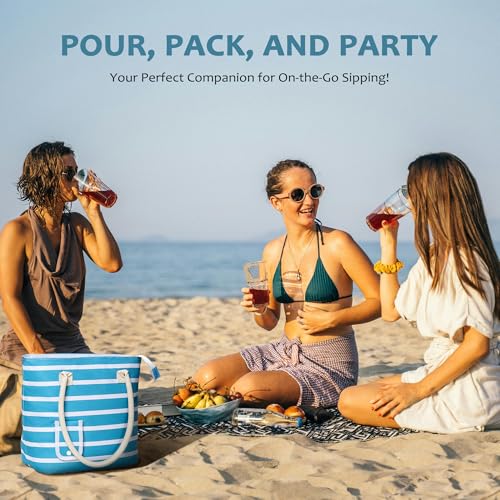 Tirrinia Wine Tote Bag, Beach Cooler for Travel Gift, Drink Purse Travel Bag with Spout for Picnic, BYOB, Party, Dinner, Pool