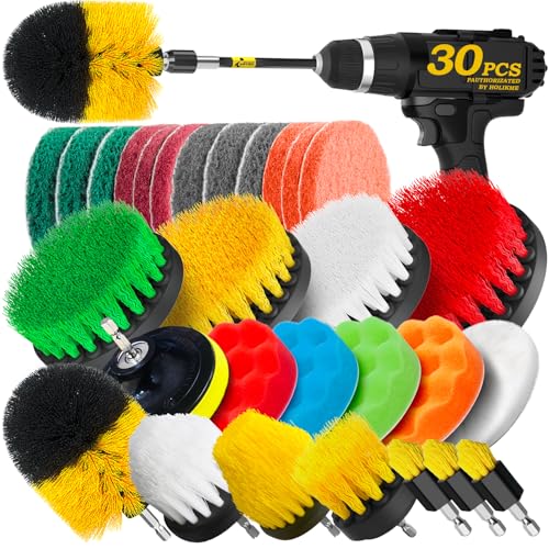 Holikme 30Pack Drill Brush Attachments Set,Scrub Pads & Sponge, Power Scrubber Brush with Extend Long Attachment All Purpo...