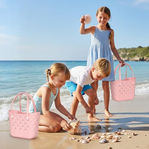 Sequoixee Small Waterproof Beach Bag for Little Girls and Women Lightweight Rubber Beach Tote for Pool, Travel,Beach,Sports
